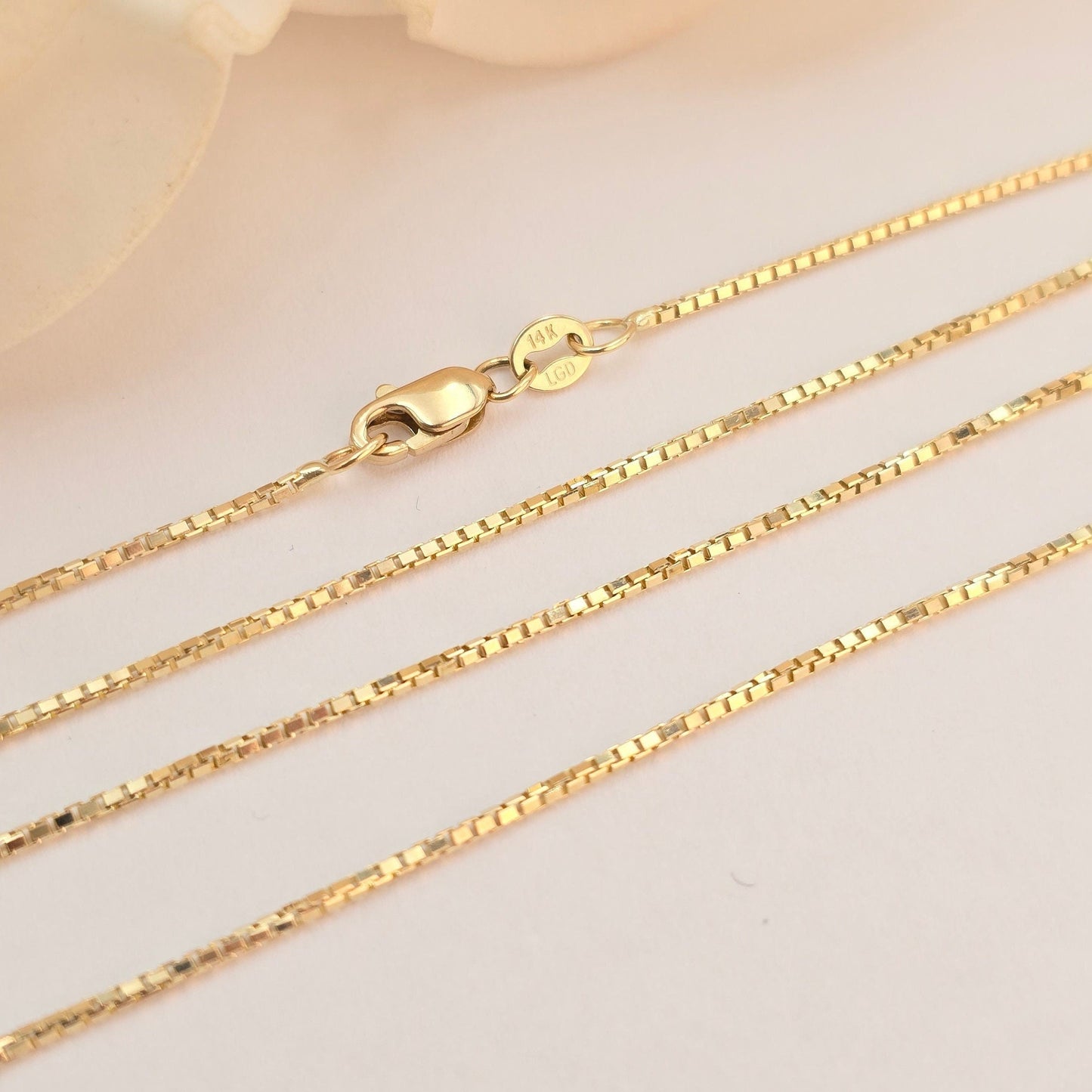 Solid 14k Gold Box Chain - 1MM Thick - Shiny Chains - Unisex - Dainty Necklace