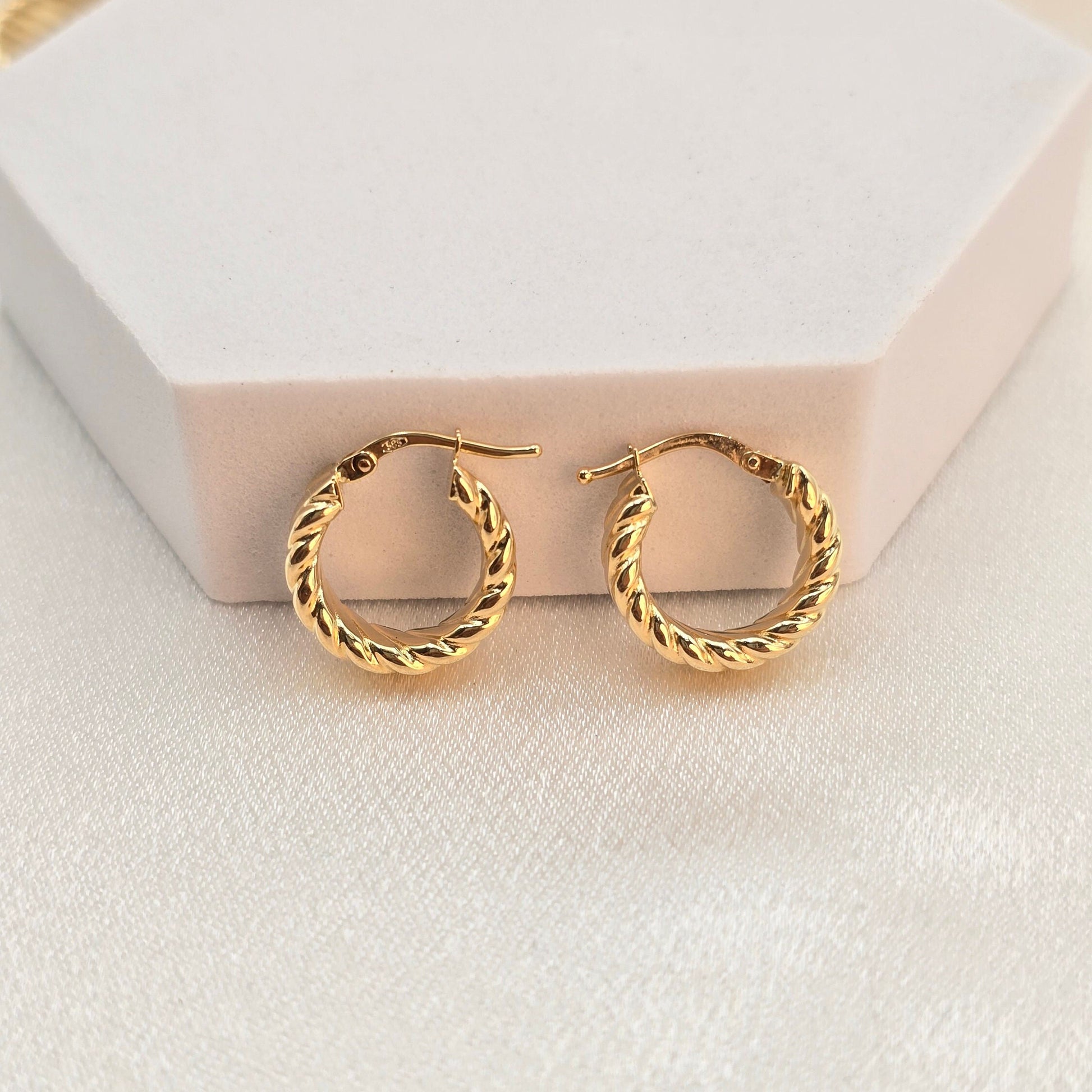 Croissant 14k Gold Hoop Earrings - Square Croissant - 4mm Thick - Elegant & Everlasting - For Her - Modern Jewelry