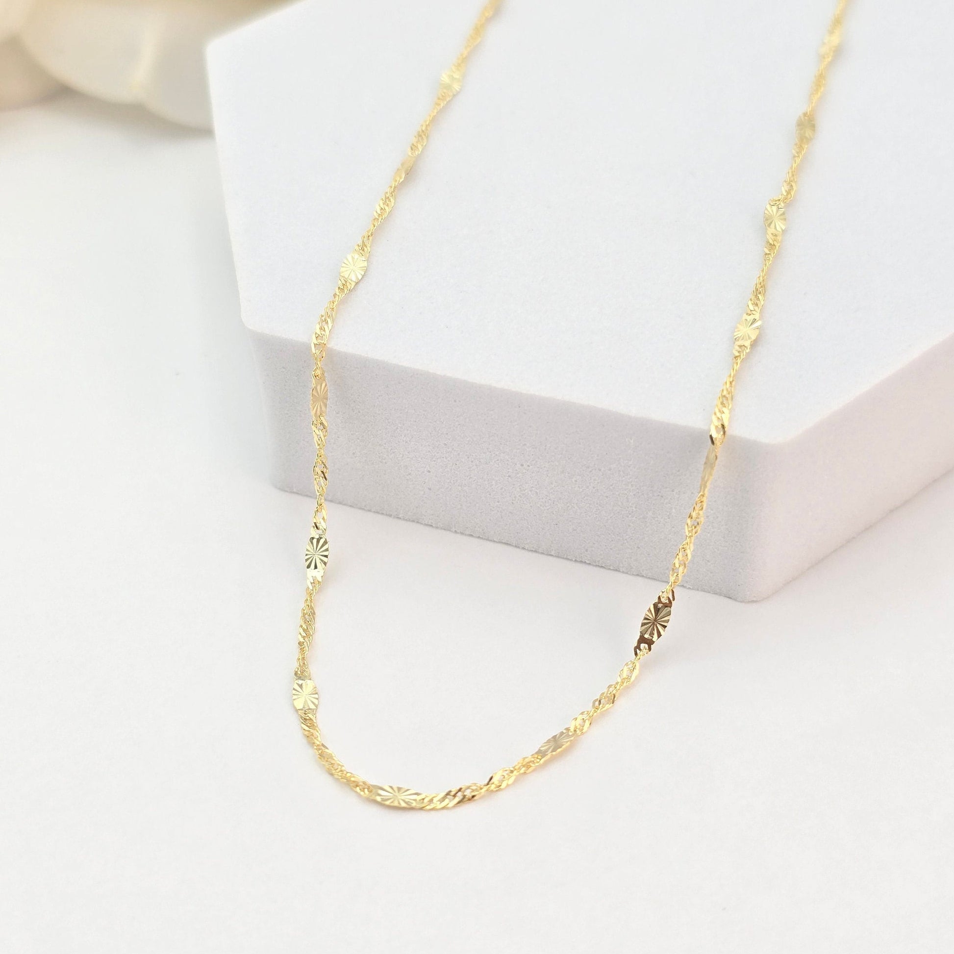 Solid 14k Gold Mirror Diamond Cut Chain - For Girls and Women - Dainty Chain - Real 14k Gold Shiny Necklaces - 14" to 24" Inches