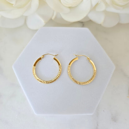 20mm, 25mm 30mm 14k Gold Diamond Cut Hoop Earrings - Fine Jewelry - Real Gold - For Her