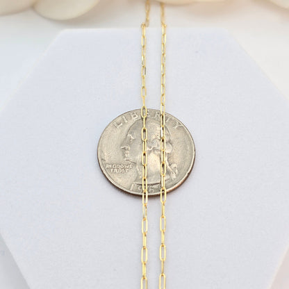 Solid 14k Dainty Paperclip Chain Necklace - Charm Necklace - For Her - Shiny & Versatile