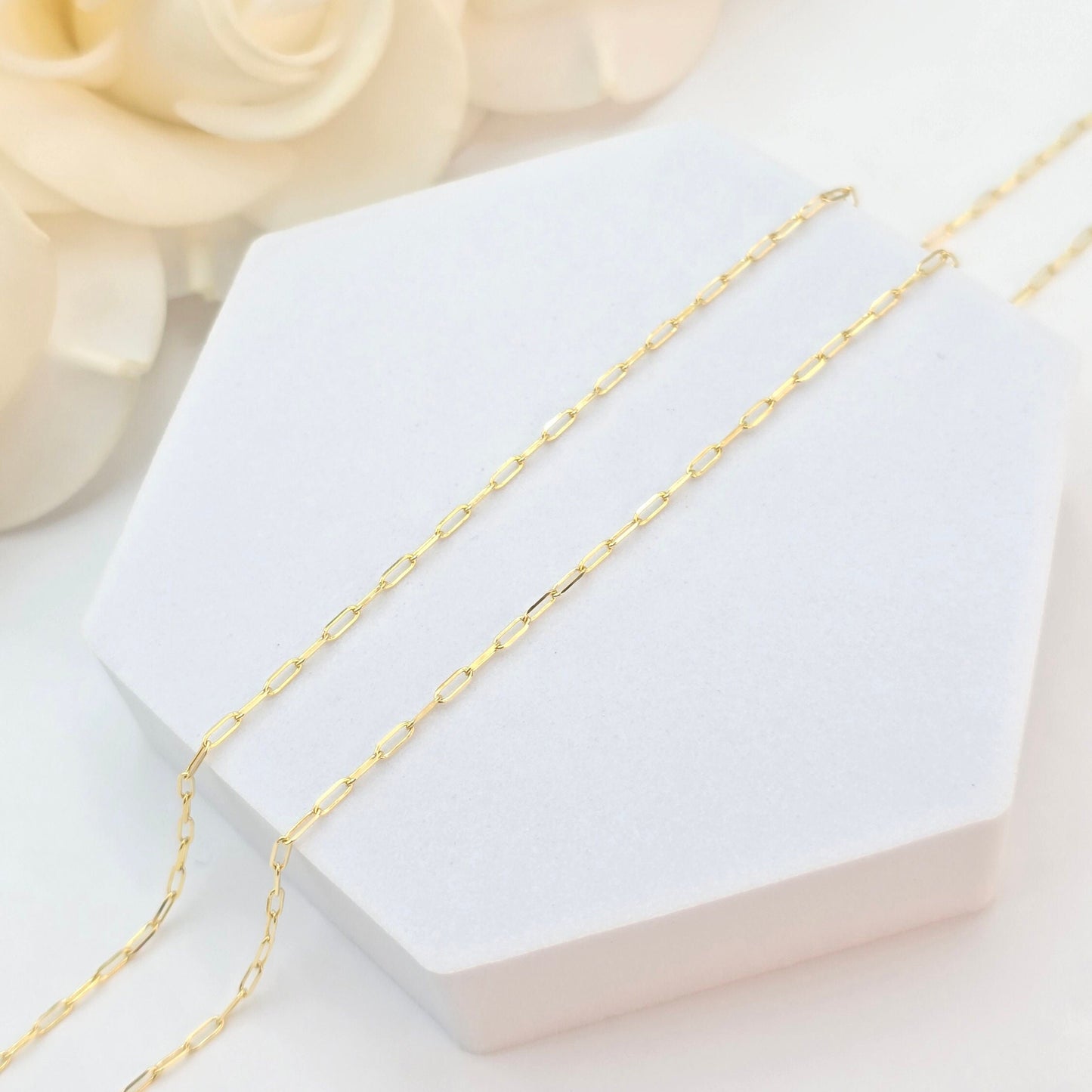 Solid 14k Dainty Paperclip Chain Necklace - Charm Necklace - For Her - Shiny & Versatile