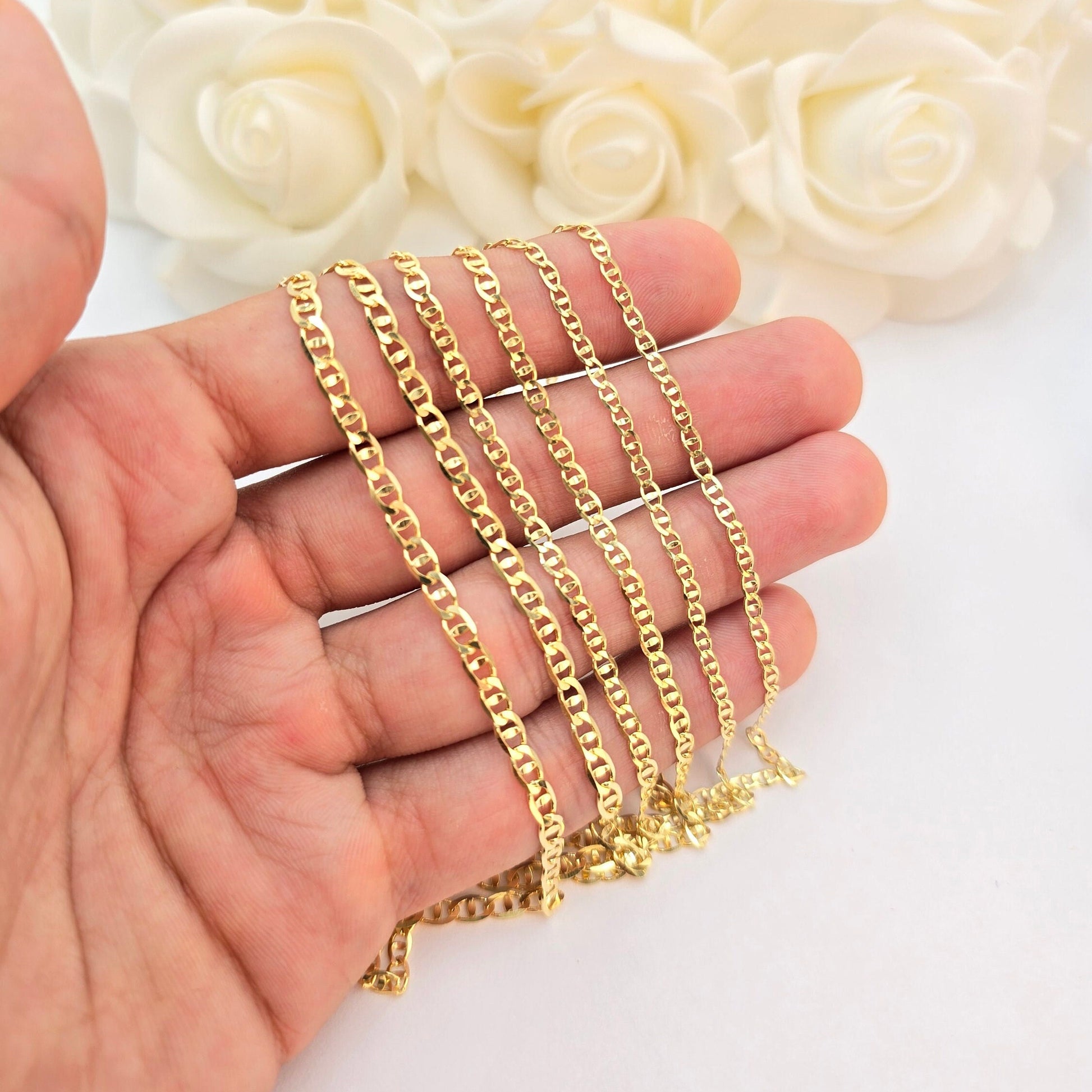 Solid 14k Gold Concave Mariner Chains - Unisex - Shiny & Everlasting - Perfect Gift