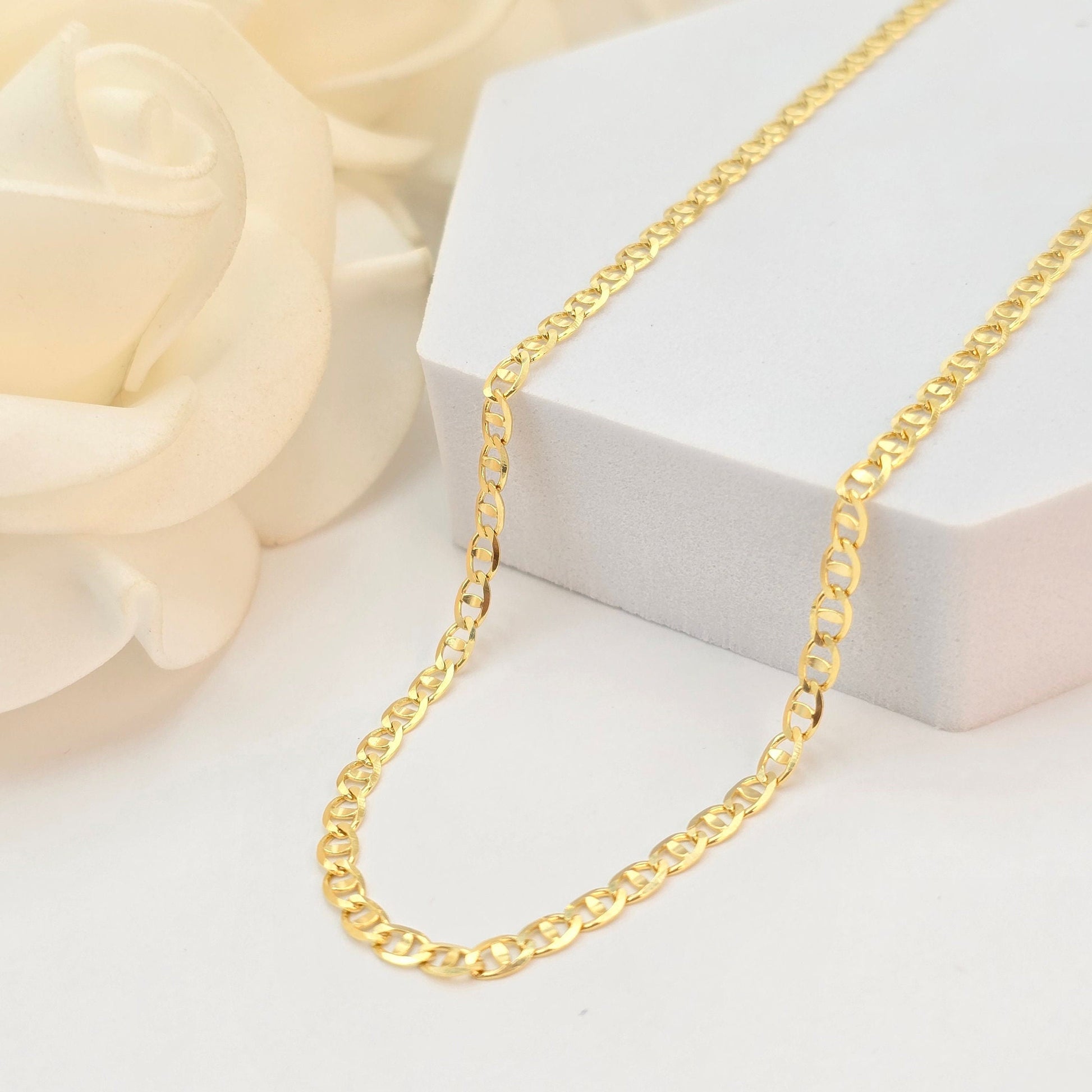 Solid 14k Gold Concave Mariner Chains - Unisex - Shiny & Everlasting - Perfect Gift