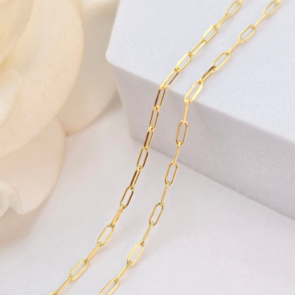 Solid 14k Dainty Paperclip Chain Necklace - Charm Necklace - For Her - Shiny & Versatile