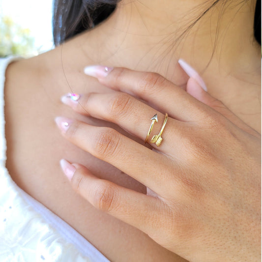 Arrow Ring in Solid 14k Gold - Adjustable - Stackable - Perfect gift