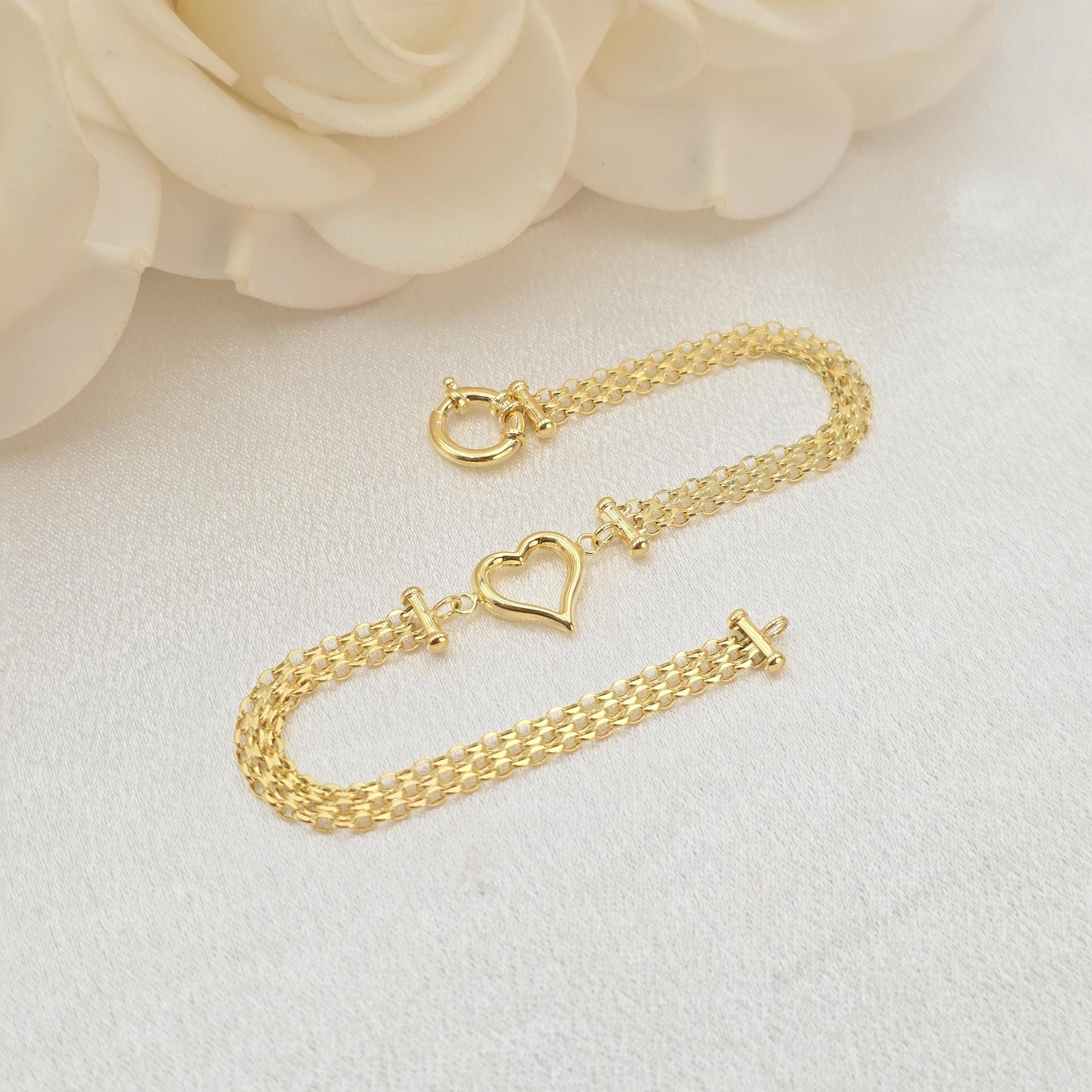 Solid 14k Gold Bismarck Heart Bracelet - 7.25" - 4MM - Elegant & Versatile - Gift Ideas For Her - Anniversary, Birthday Gift