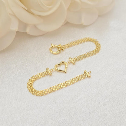 Solid 14k Gold Bismarck Heart Bracelet - 7.25" - 4MM - Elegant & Versatile - Gift Ideas For Her - Anniversary, Birthday Gift