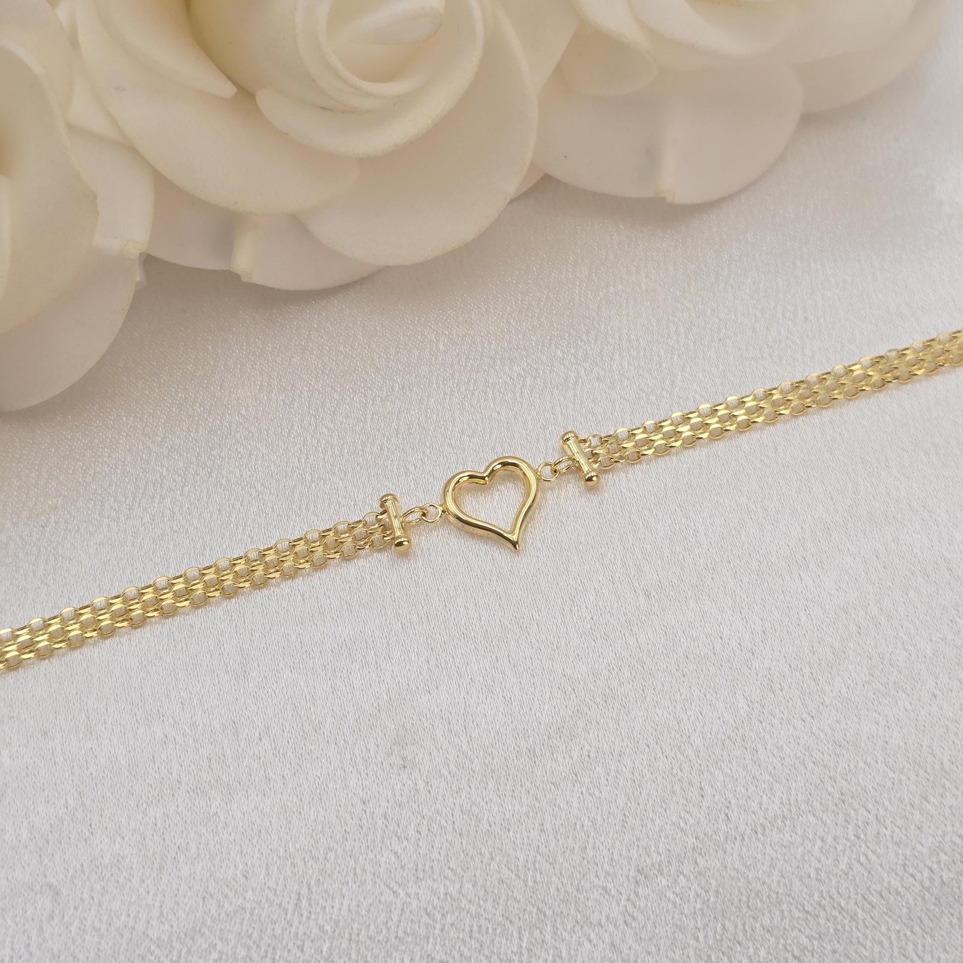 Solid 14k Gold Bismarck Heart Bracelet - 7.25" - 4MM - Elegant & Versatile - Gift Ideas For Her - Anniversary, Birthday Gift