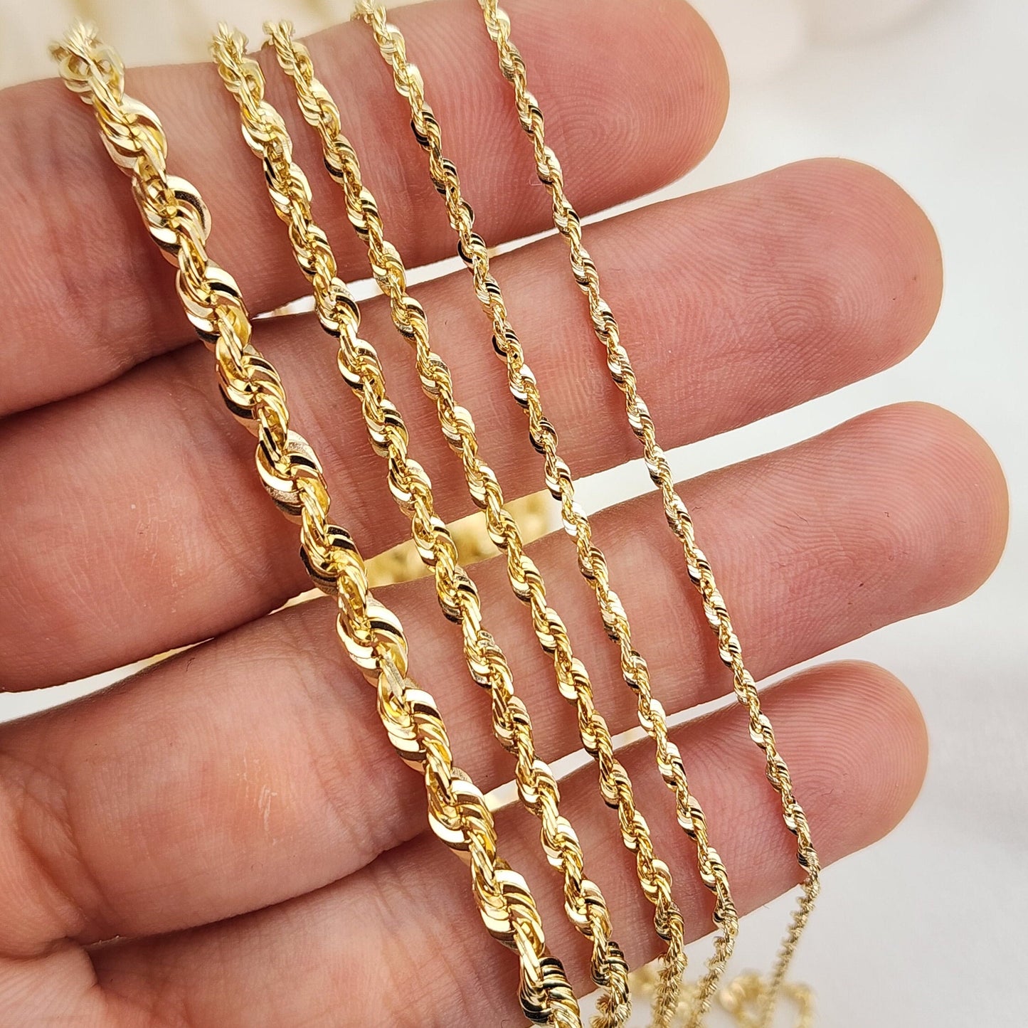 Solid 14k Gold Shiny Rope Chains - 1.5mm, 1.9mm, 2.3mm, 2.8mm, 4mm - 16" to 26" - Perfect Gift - Unisex