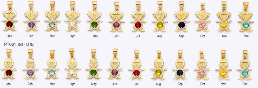 Solid 14k Gold Birthstone Boy & Girl pendants - Holding Hands - Up to 3 Pendants