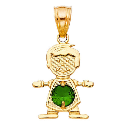 Solid 14k Gold Birthstone Boy & Girl pendants - Holding Hands - Up to 3 Pendants