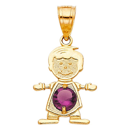 Solid 14k Gold Birthstone Boy & Girl pendants - Holding Hands - Up to 3 Pendants