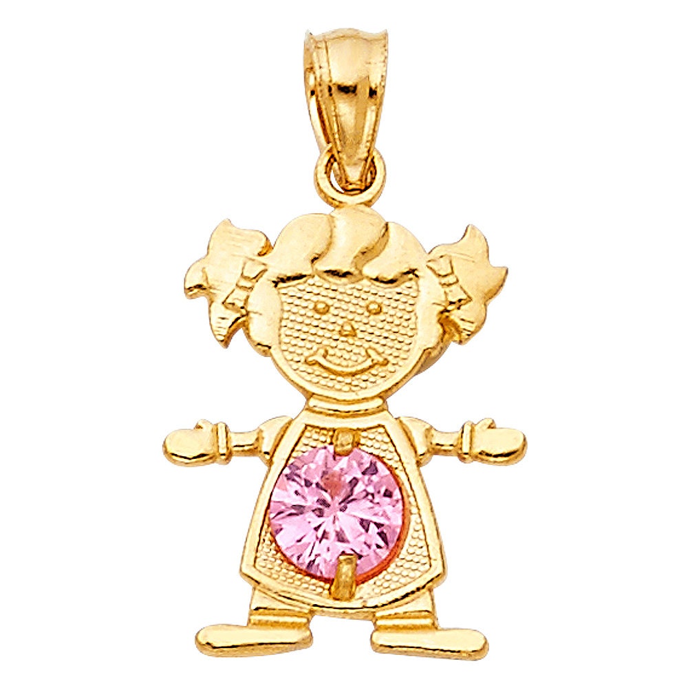 Solid 14k Gold Birthstone Boy & Girl pendants - Holding Hands - Up to 3 Pendants