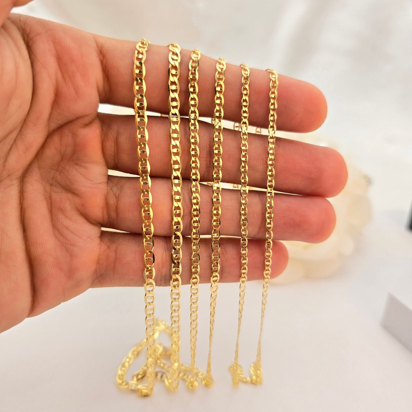 Solid 14k Gold Concave Mariner Chains - Unisex - Shiny & Everlasting - Perfect Gift