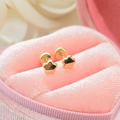 14k Gold Polished Flower Stud Earrings - Spanish Backings - 5mm Flower- For Babies- For Her