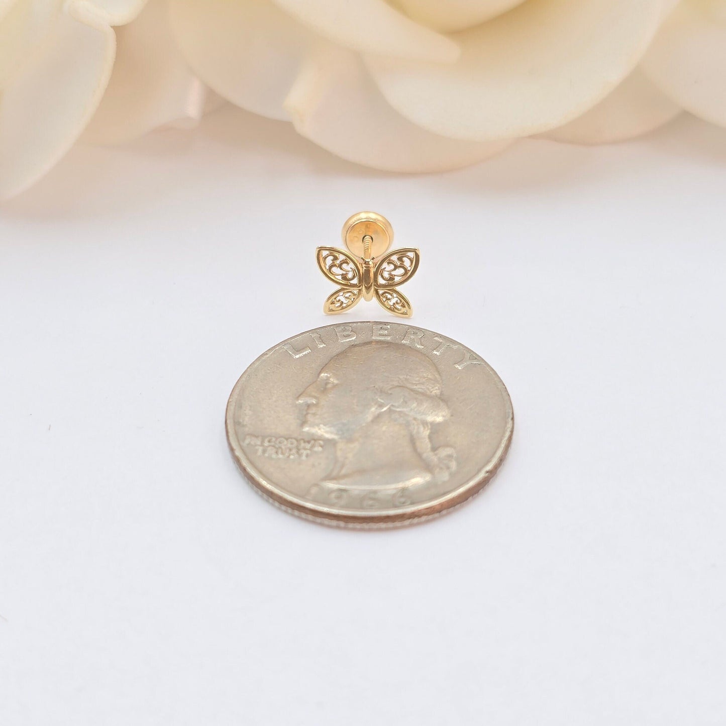 14k Gold Detailed Butterfly Stud Earrings - Spanish Backings - 9mm Butterfly - For Her