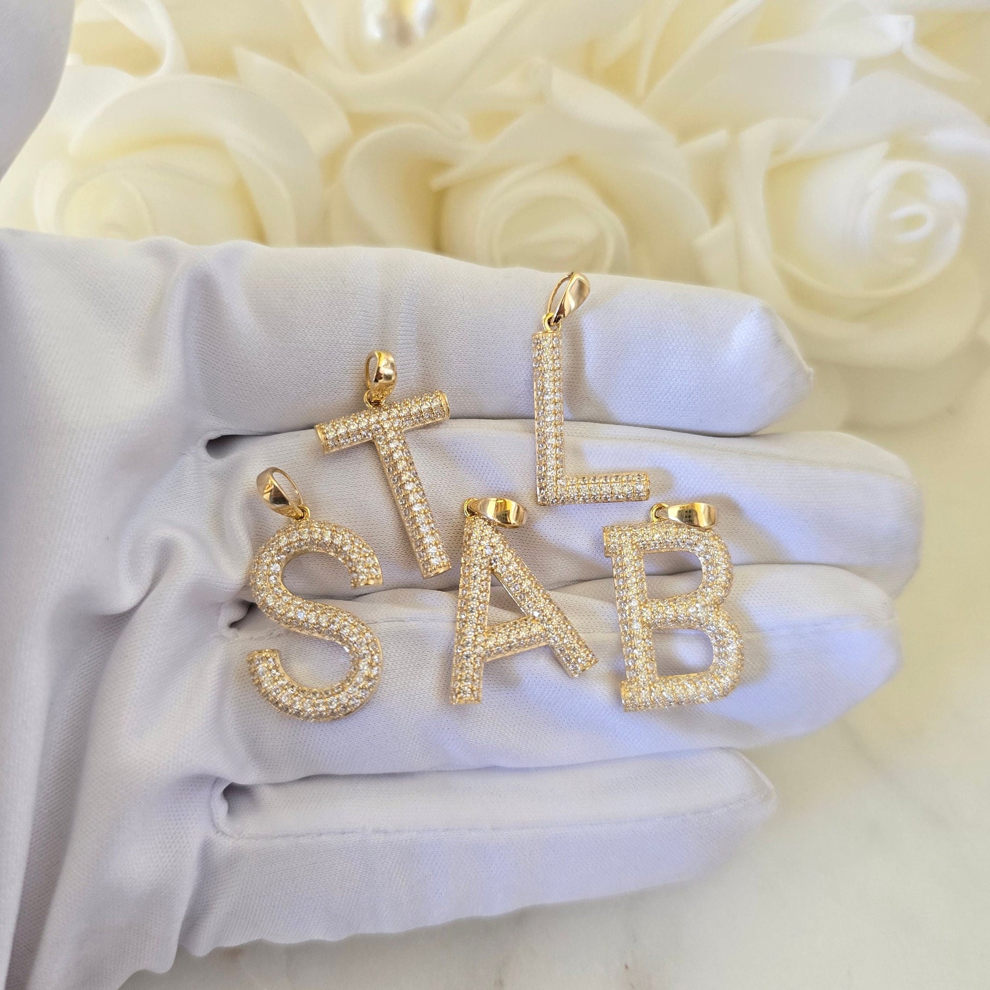 Solid 14k Shiny Pave Initials - A to Z - Perfect Gift - Unisex - Medium sized - Gift For Her/Him