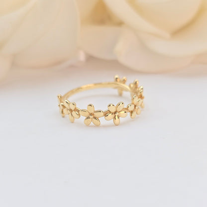 Solid 14k Gold Flowers Ring Band - For Her - Statement ring - Gift Idea - Anniversary Gift - Genuine Gold