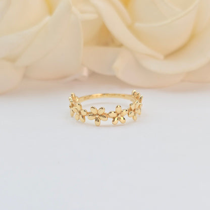 Solid 14k Gold Flowers Ring Band - For Her - Statement ring - Gift Idea - Anniversary Gift - Genuine Gold