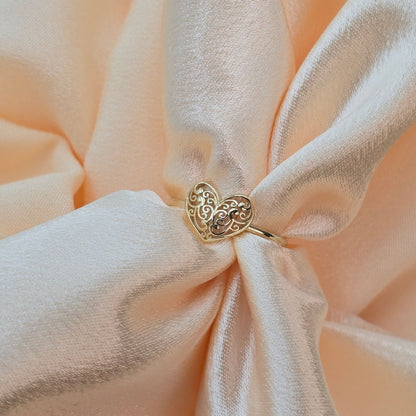 14k Gold Filigree Heart Ring - For Her - Perfect Gift - Statement Ring - Genuine Gold