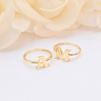 Solid 14k Gold Bold Initial Rings - Polished Initials - Genuine Gold - Everlasting & Meaningful - Perfect Gift