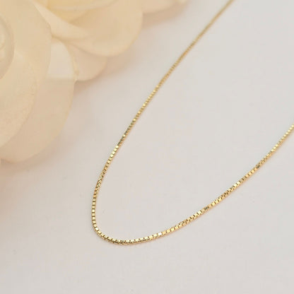 Solid 14k Gold Box Chain - 1MM Thick - Shiny Chains - Unisex - Dainty Necklace