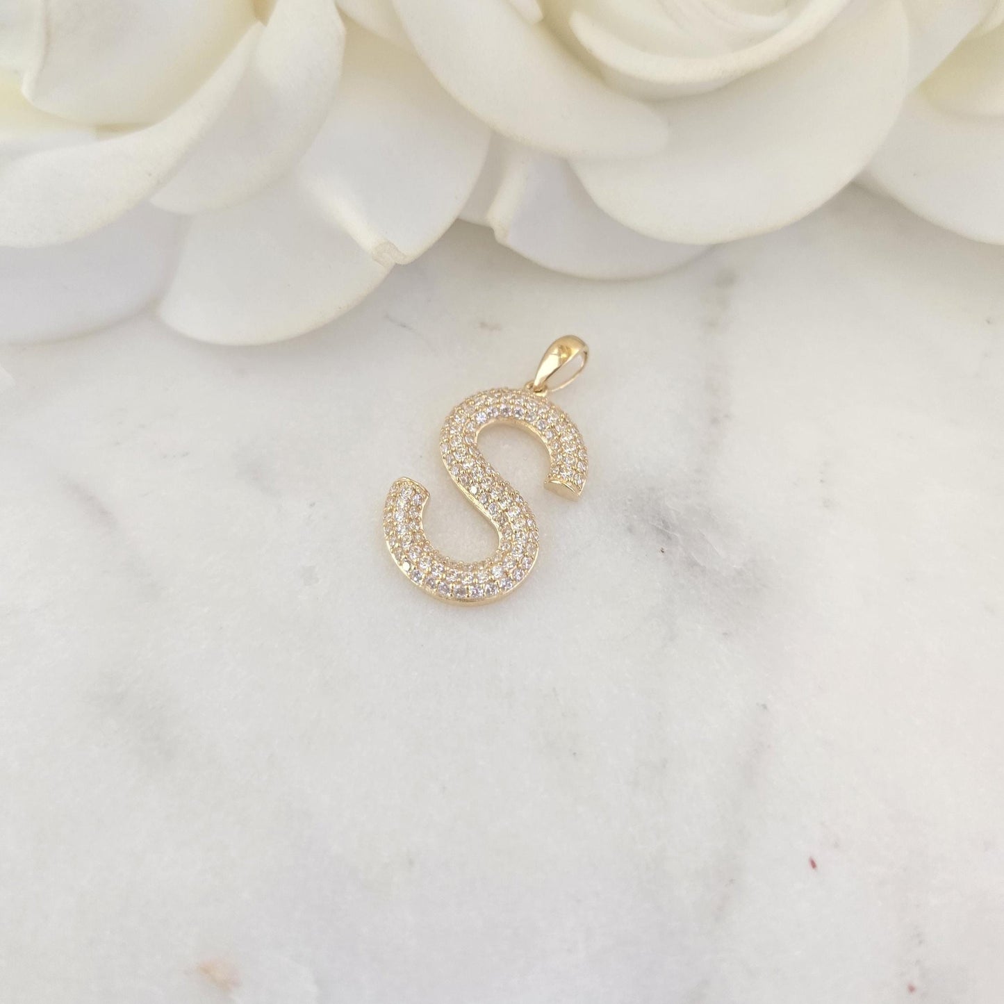 Solid 14k Shiny Pave Initials - A to Z - Perfect Gift - Unisex - Medium sized - Gift For Her/Him