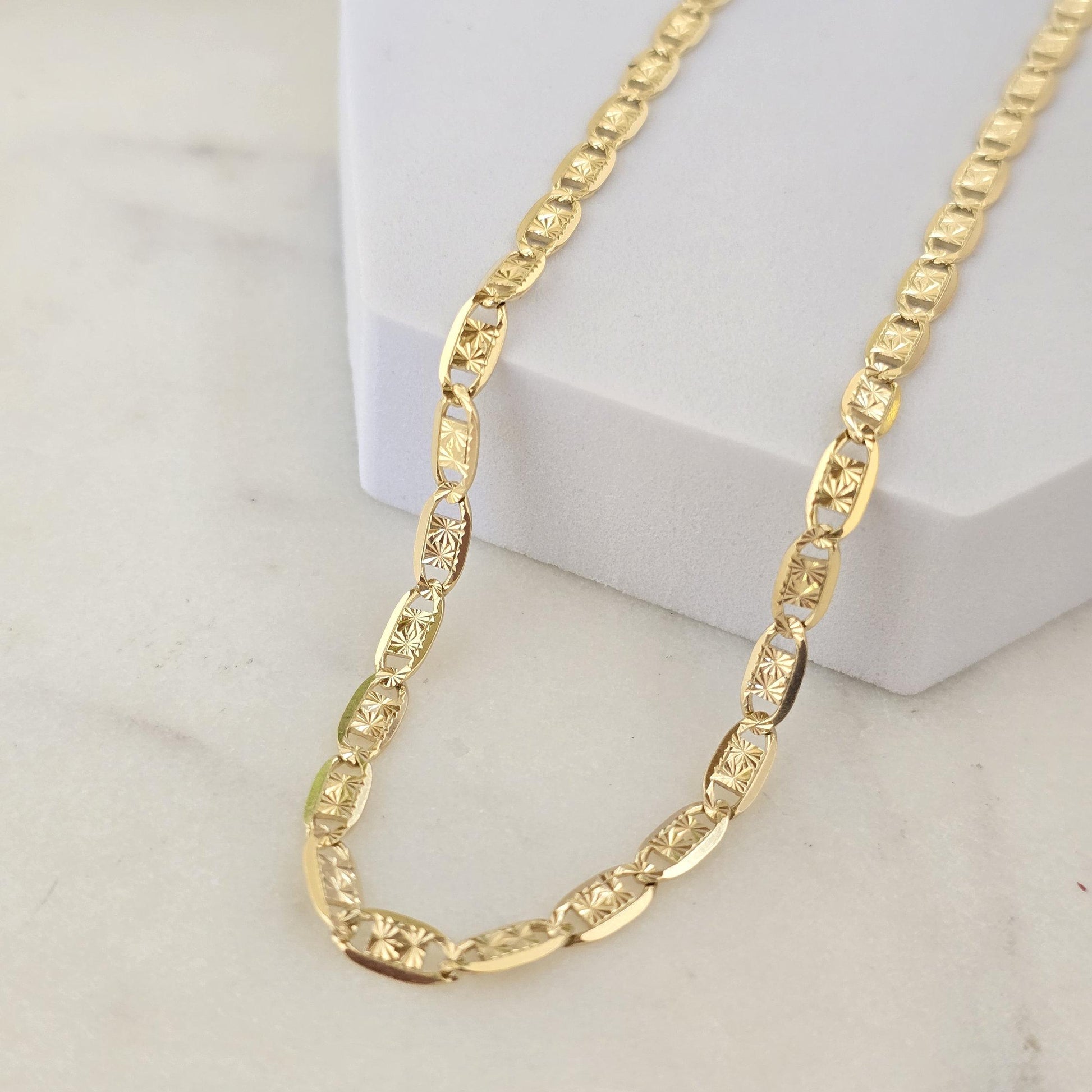 SOLID 14k Unique Yellow Gold Valentino Chains - 4MM Thick - 16", 18" ,20", 22," 24" - Shiny and Original