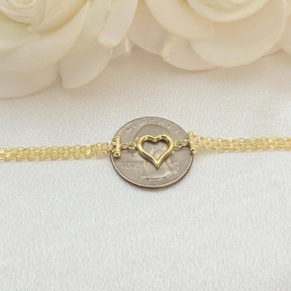 Solid 14k Gold Bismarck Heart Bracelet - 7.25" - 4MM - Elegant & Versatile - Gift Ideas For Her - Anniversary, Birthday Gift