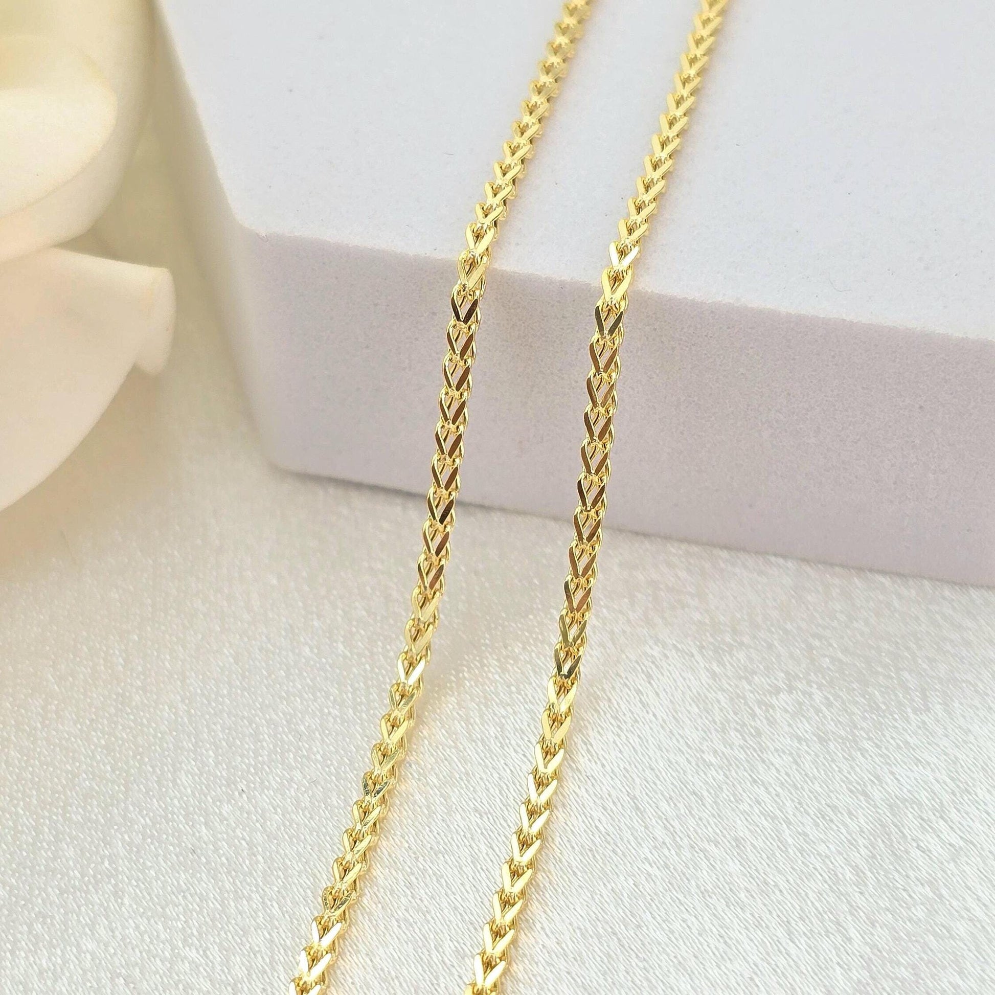 1.7mm 14k Gold Square Franco Chain Necklace - Genuine Gold, Available in 16-24 Inches, Unisex Gold Jewelry