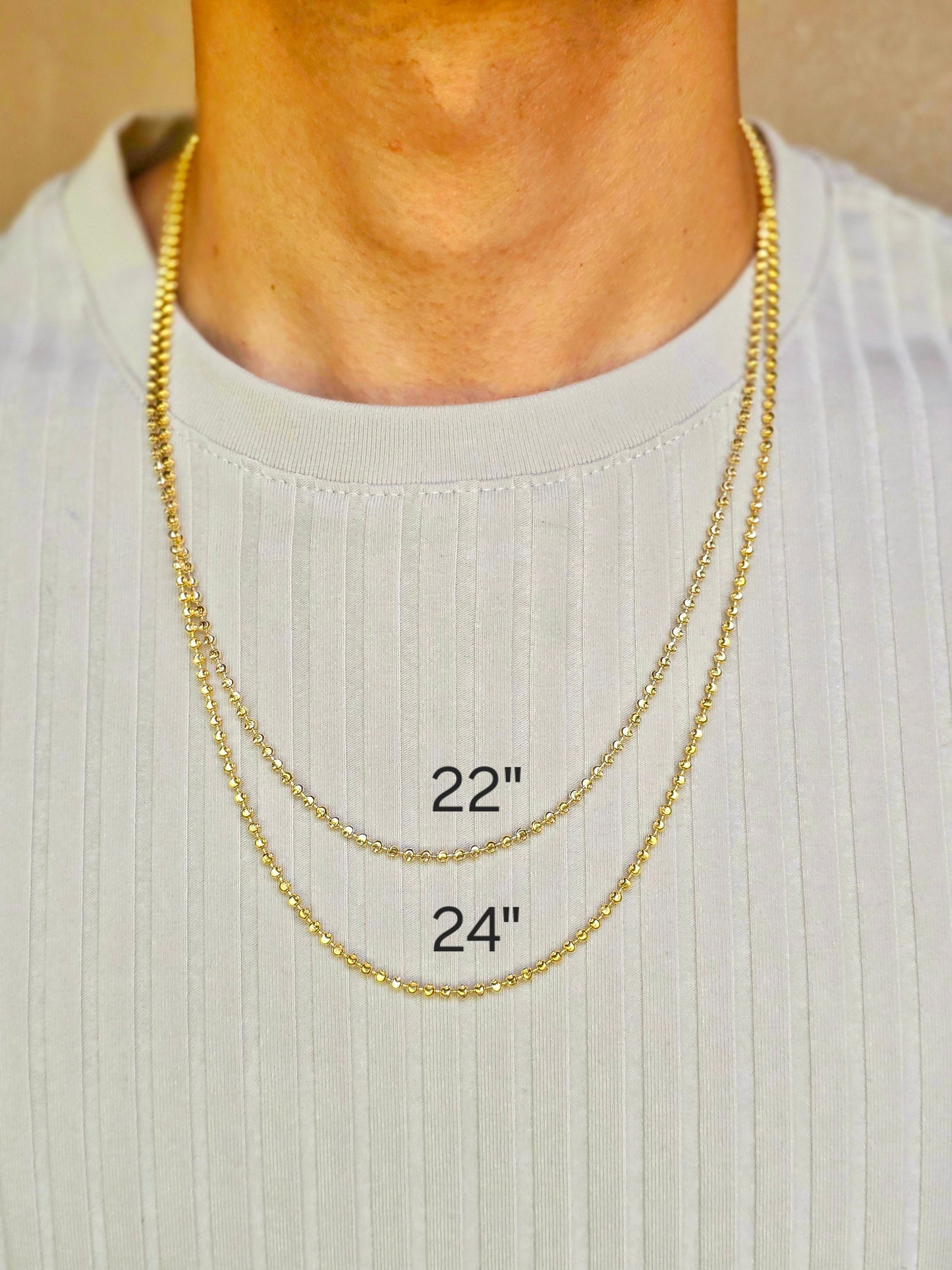 Solid 14k Gold 2.5MM Moon Cut Chain - Unisex - 20 to 24" - Perfect For Everyday