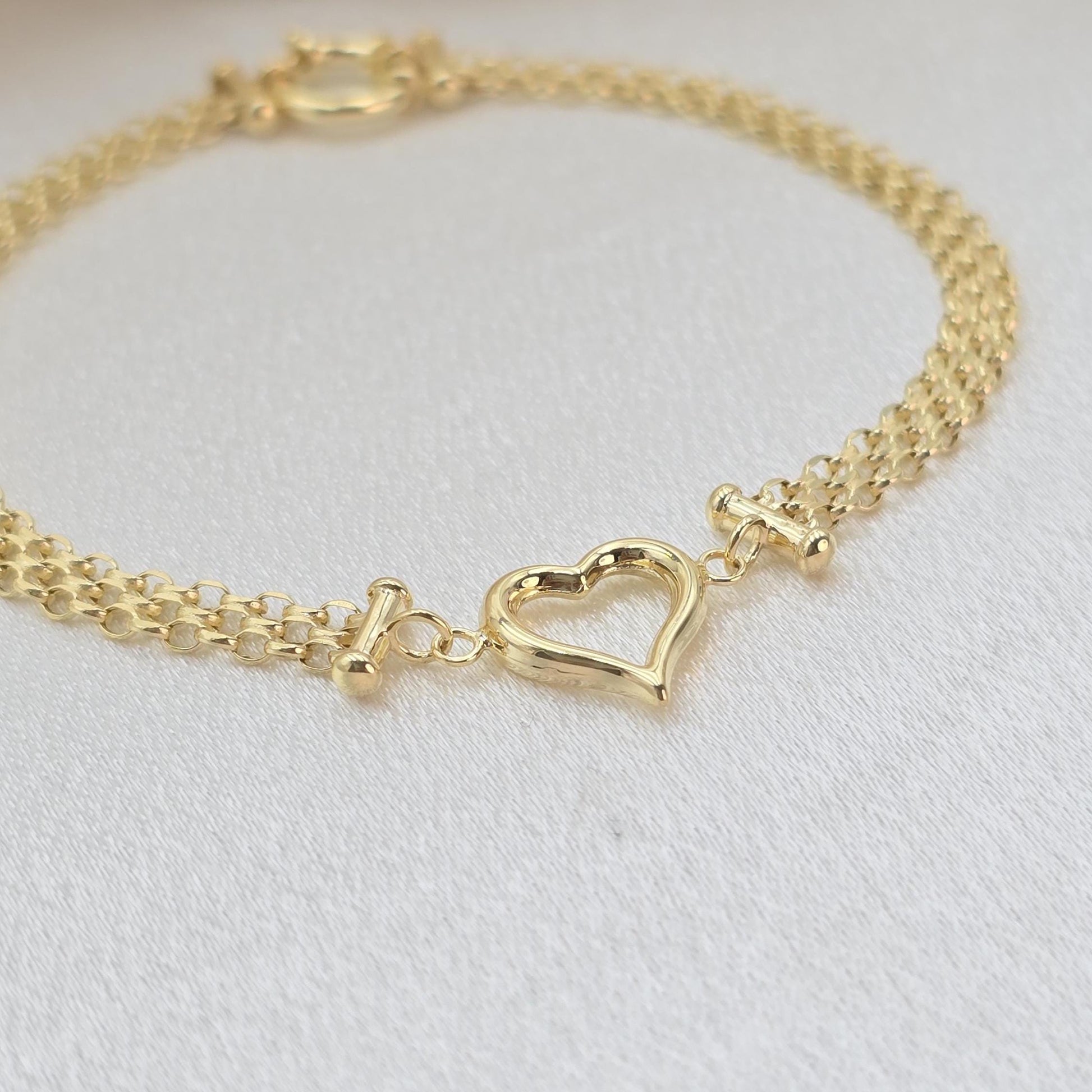 Solid 14k Gold Bismarck Heart Bracelet - 7.25" - 4MM - Elegant & Versatile - Gift Ideas For Her - Anniversary, Birthday Gift