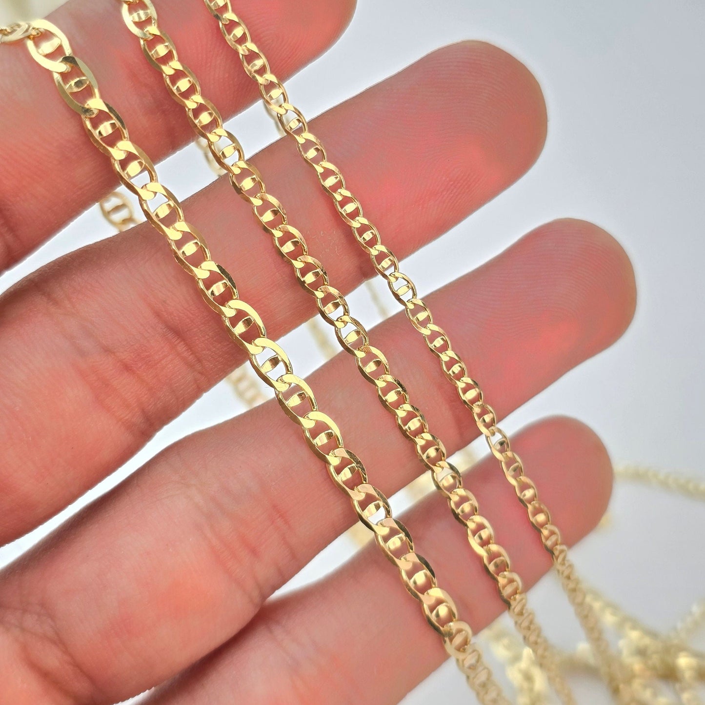 Solid 14k Gold Concave Mariner Chains - Unisex - Shiny & Everlasting - Perfect Gift