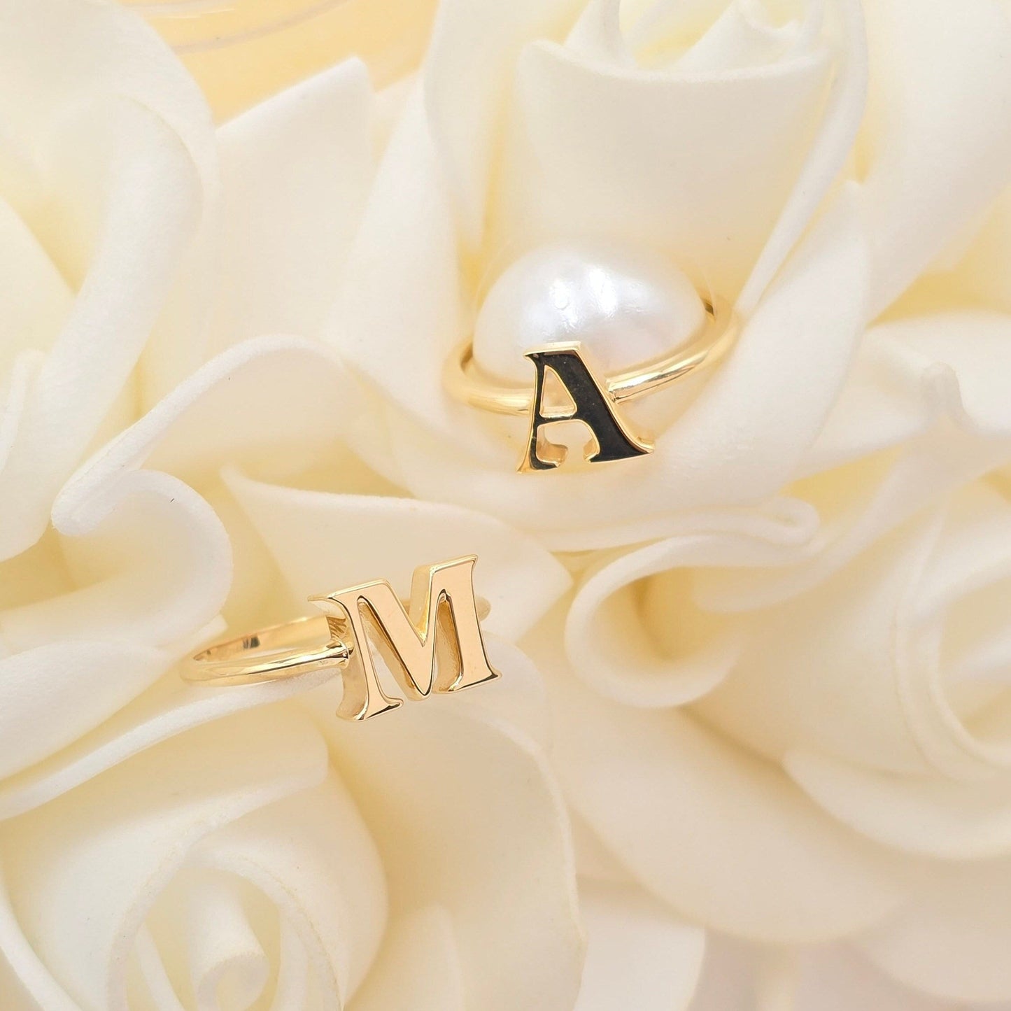 Solid 14k Gold Bold Initial Rings - Polished Initials - Genuine Gold - Everlasting & Meaningful - Perfect Gift