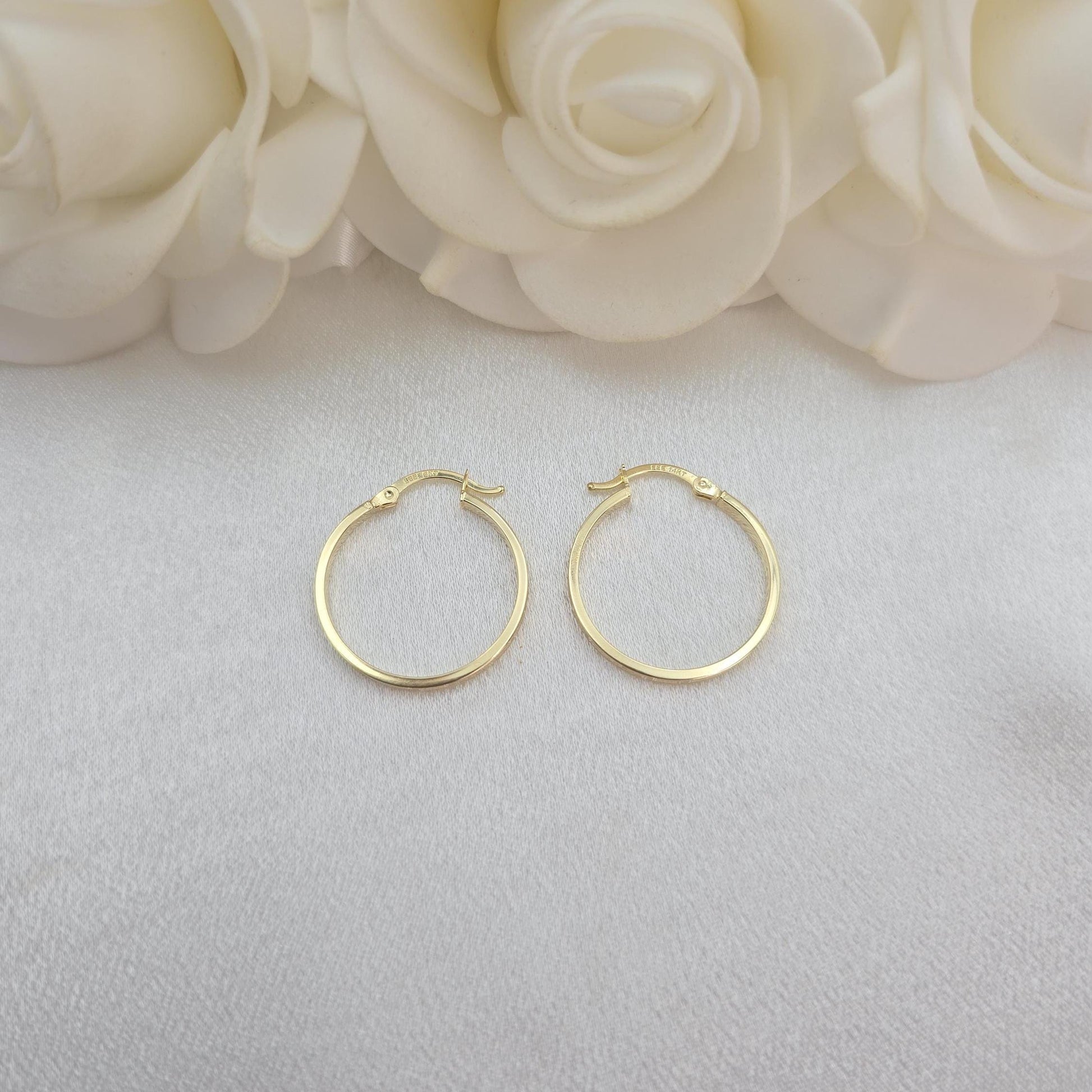 14k Gold 2mm Greek pattern Hoop Earrings - 22mm/0.86" - Versatile & Lightweight - For Her