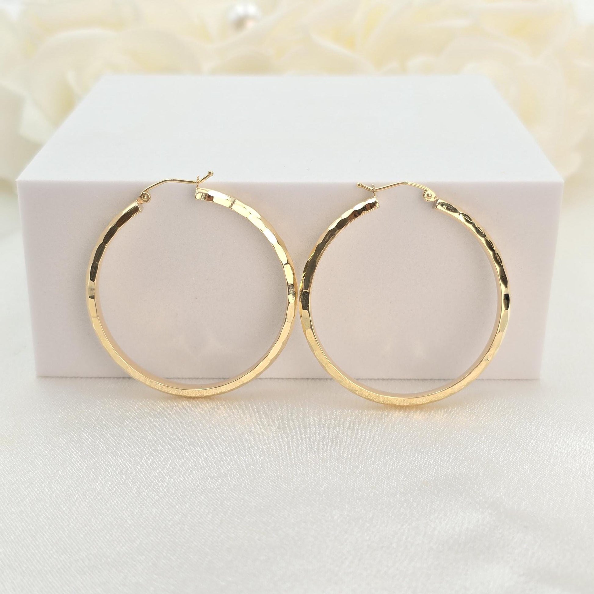 14k Gold Hammered Texture Hoop Earrings - 20mm, 30mm, 40mm - Shiny & Elegant - Fine Jewelry For Her