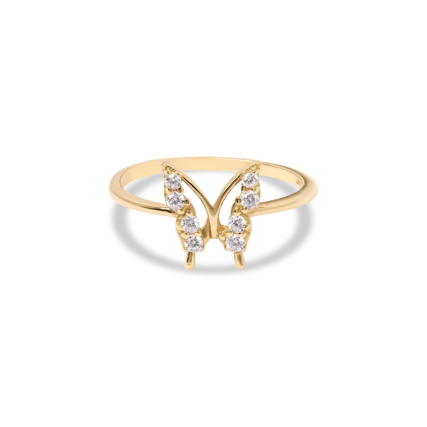 14k Gold Butterfly CZ Ring - For Girls and Womenm - Fine Jewelry for Everyday - Perfect Gift - Anillo de Mariposa