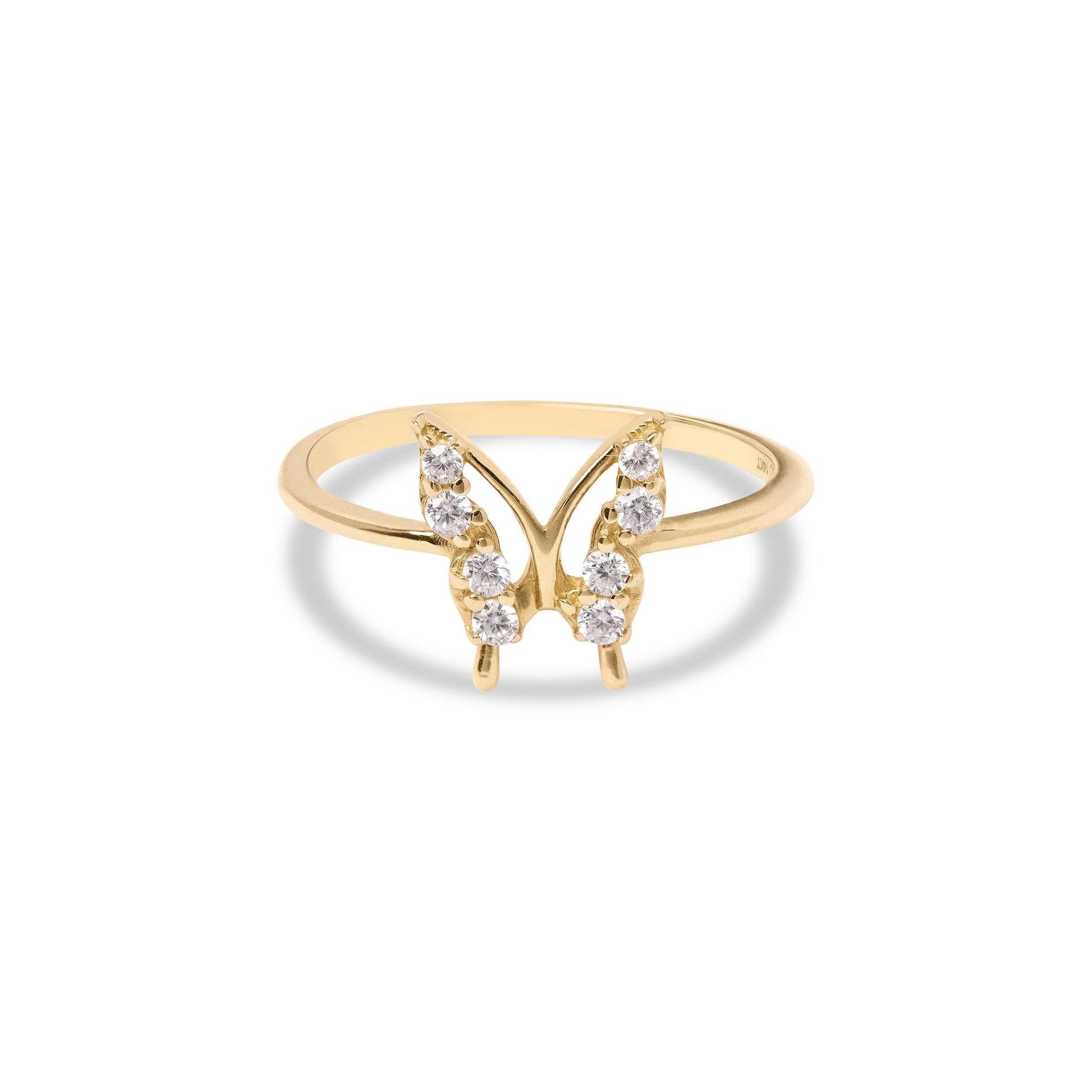 14k Gold Butterfly CZ Ring - For Girls and Womenm - Fine Jewelry for Everyday - Perfect Gift - Anillo de Mariposa