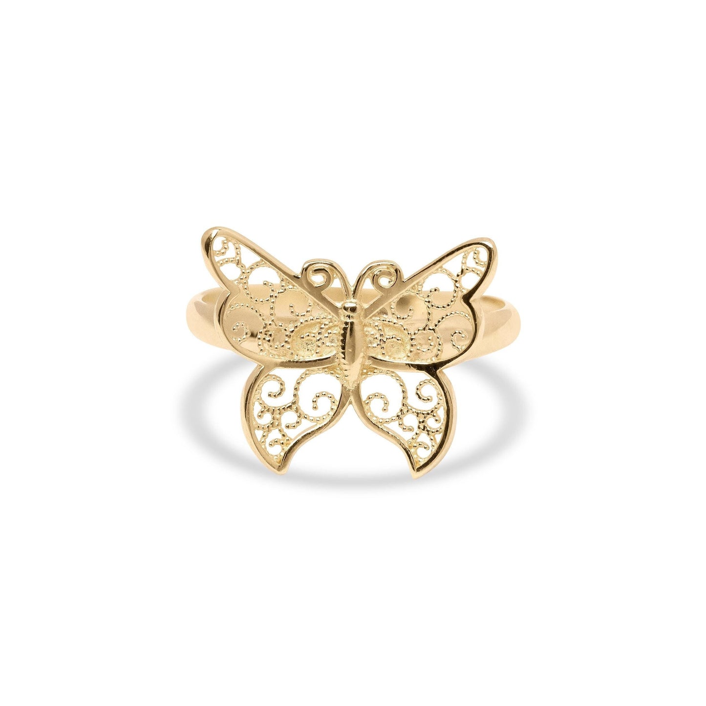 Solid 14k Yellow Gold Big Butterfly Ring - Adorable Modern Jewelry