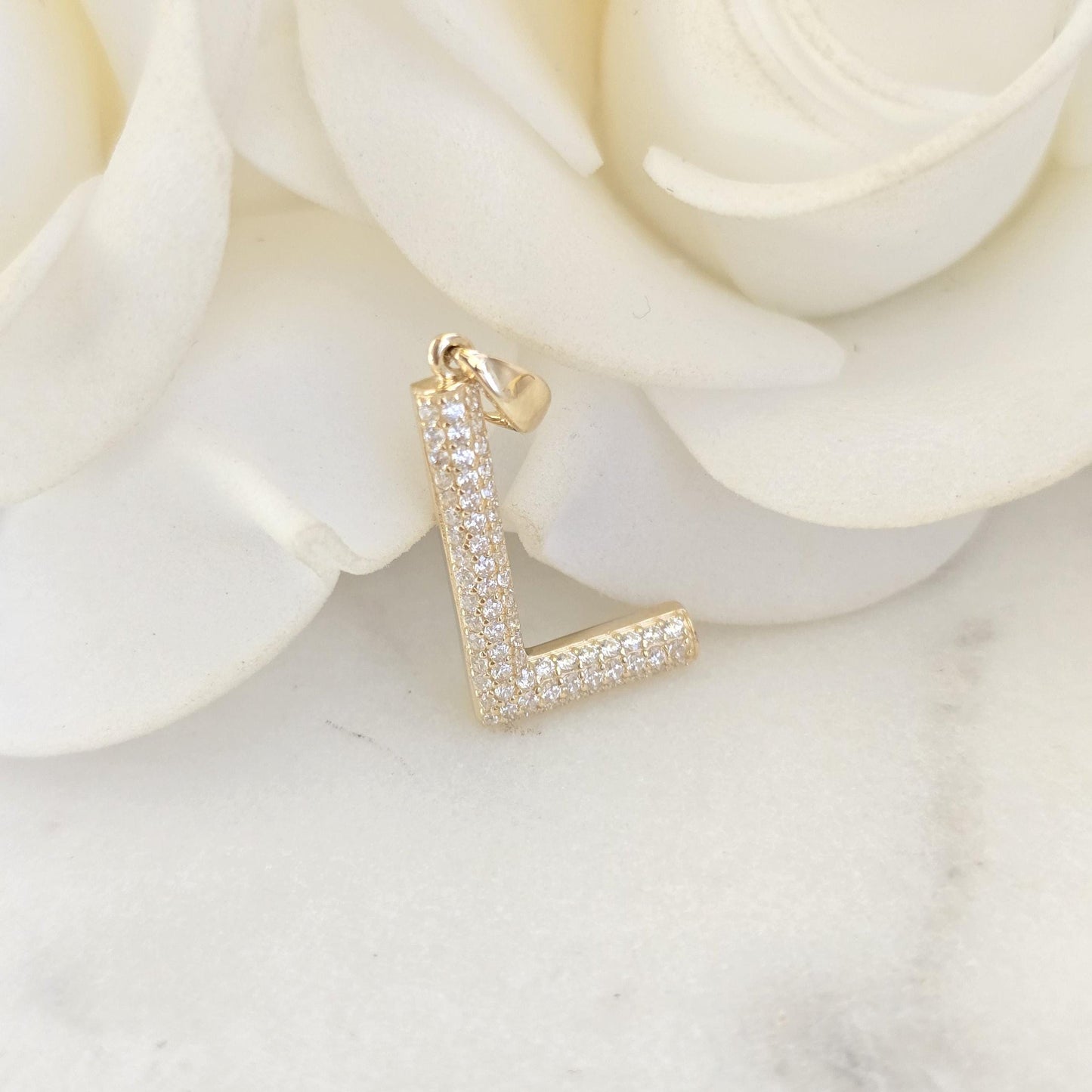 Solid 14k Shiny Pave Initials - A to Z - Perfect Gift - Unisex - Medium sized - Gift For Her/Him