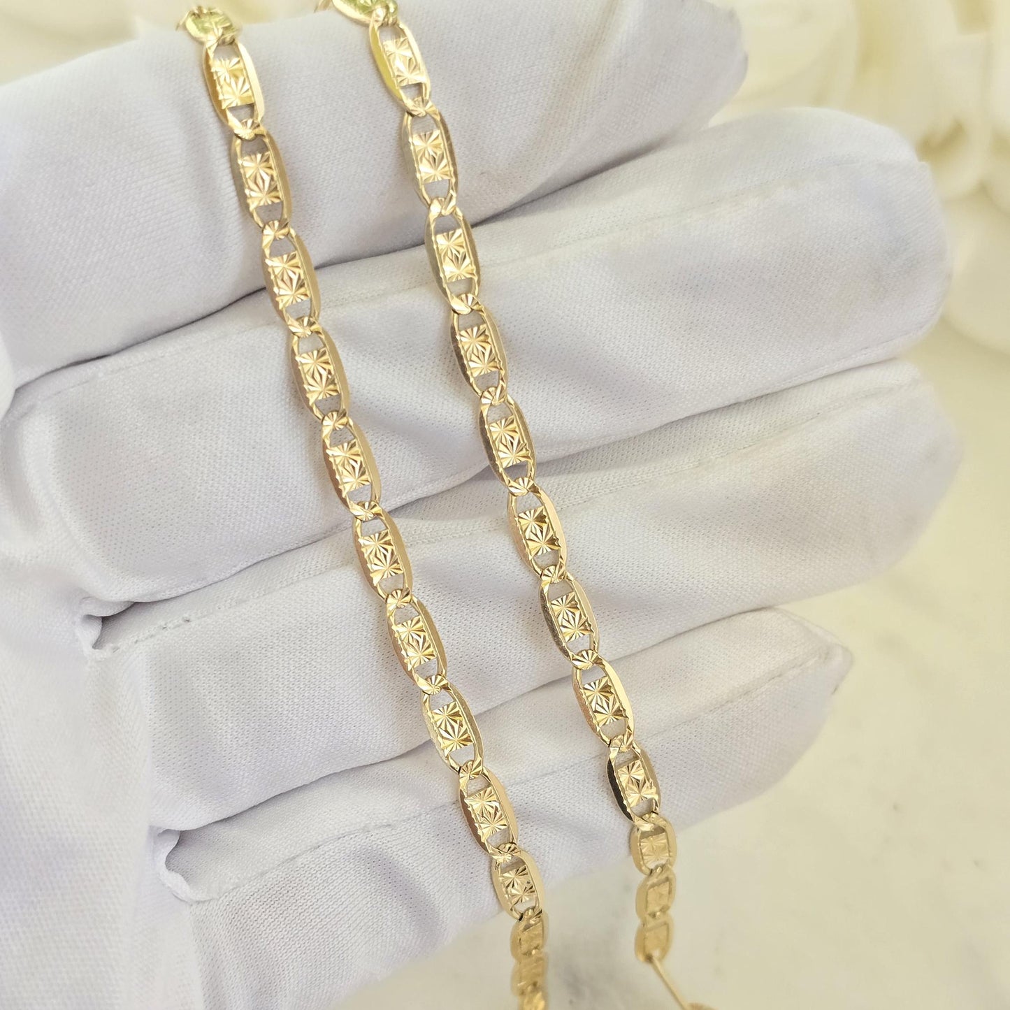 SOLID 14k Unique Yellow Gold Valentino Chains - 4MM Thick - 16", 18" ,20", 22," 24" - Shiny and Original