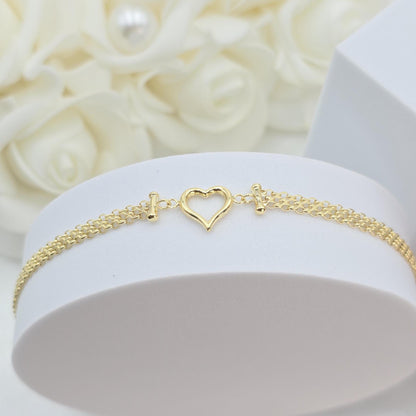 Solid 14k Gold Bismarck Heart Bracelet - 7.25" - 4MM - Elegant & Versatile - Gift Ideas For Her - Anniversary, Birthday Gift