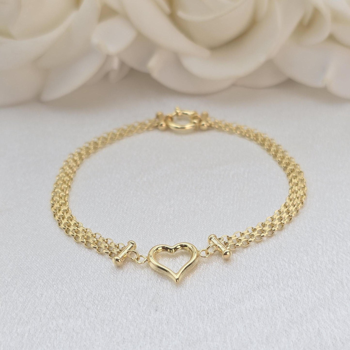 Solid 14k Gold Bismarck Heart Bracelet - 7.25" - 4MM - Elegant & Versatile - Gift Ideas For Her - Anniversary, Birthday Gift