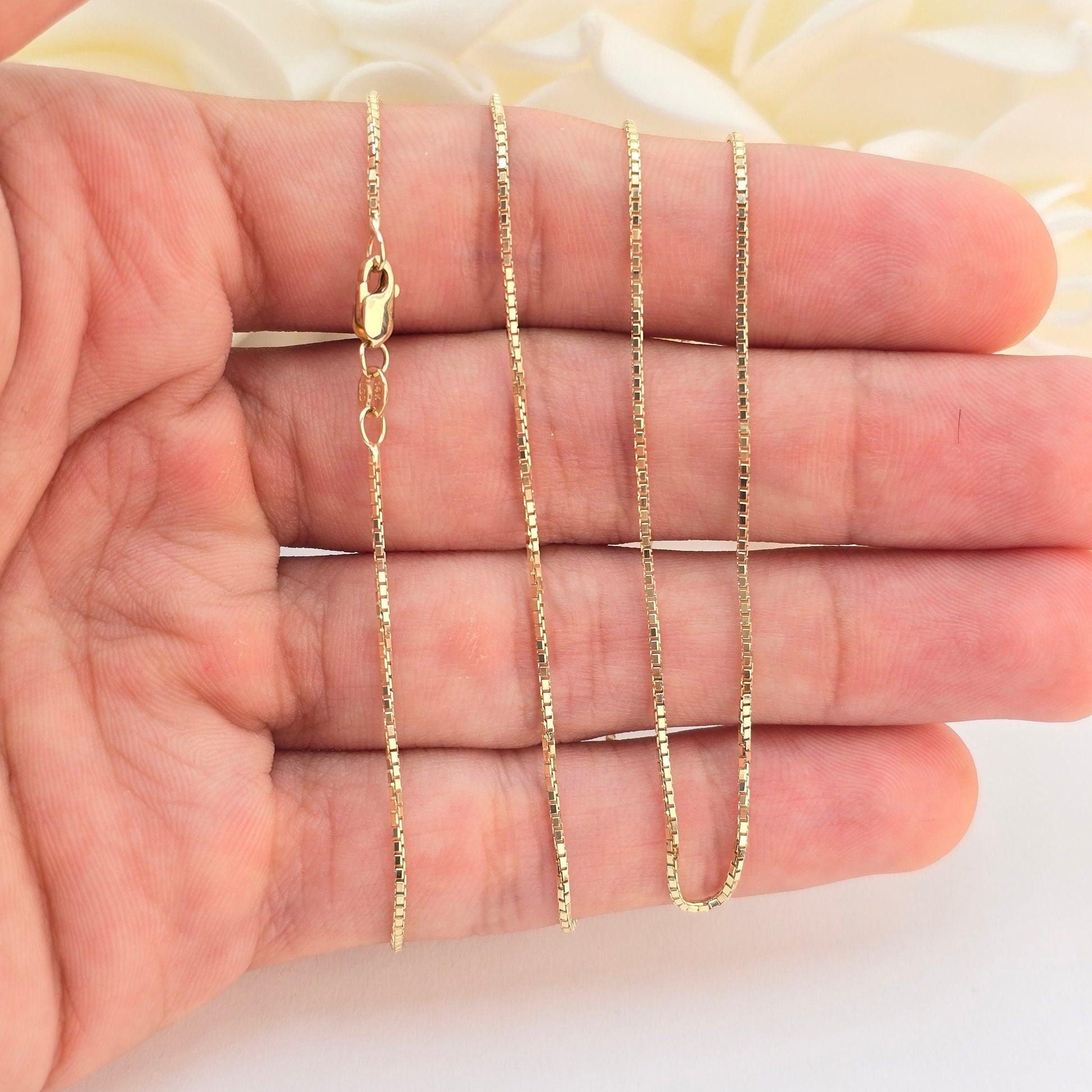 Solid 14k Gold Box Chain - 1MM Thick - Shiny Chains - Unisex - Dainty Necklace