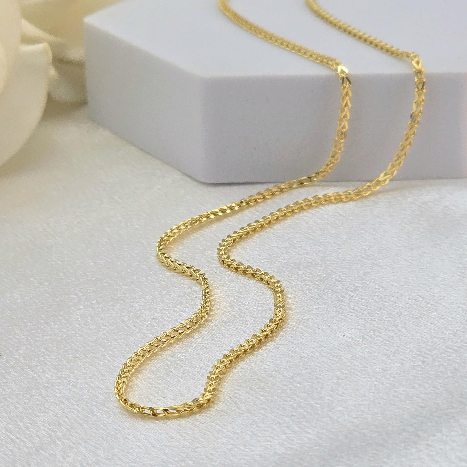 1.7mm 14k Gold Square Franco Chain Necklace - Genuine Gold, Available in 16-24 Inches, Unisex Gold Jewelry