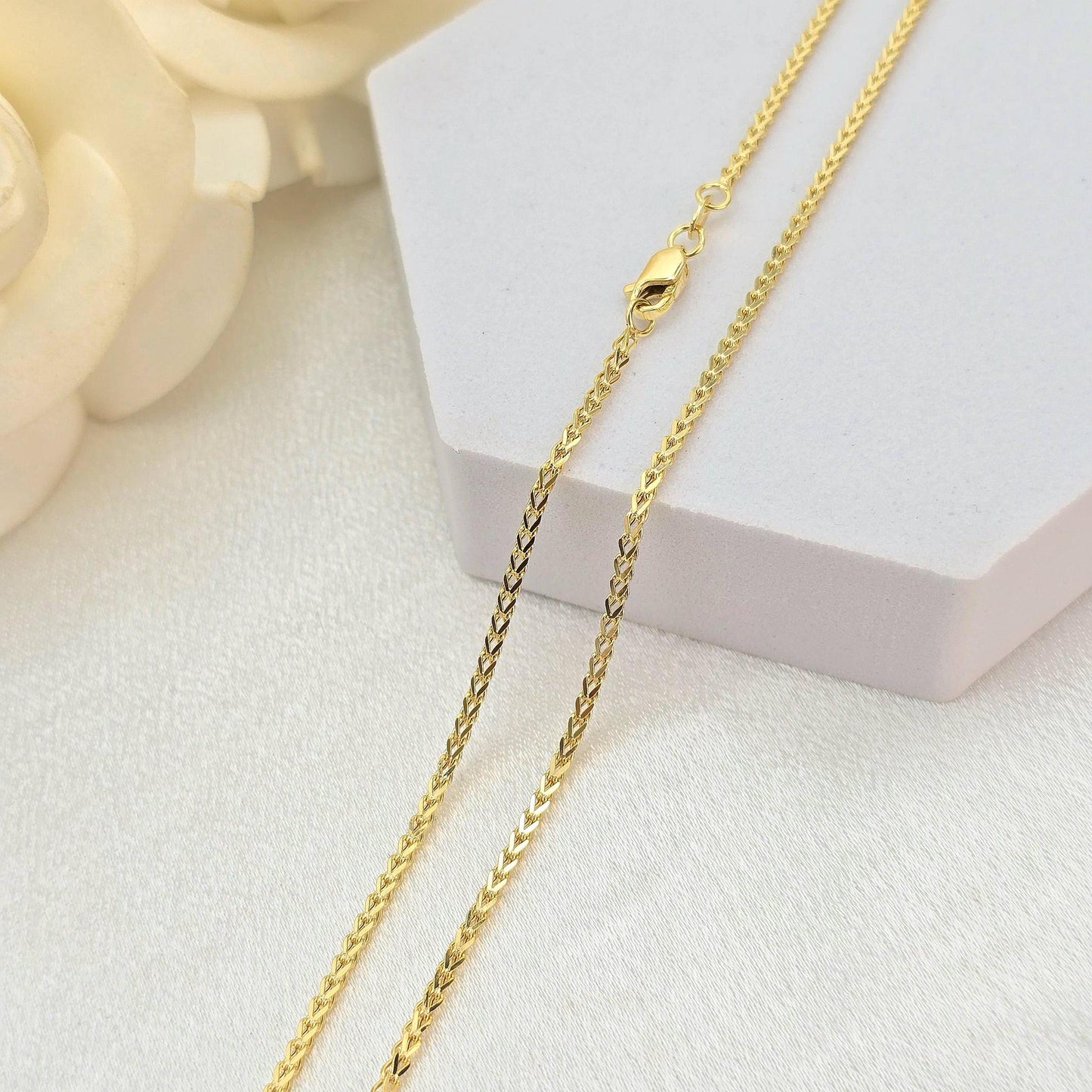 1.7mm 14k Gold Square Franco Chain Necklace - Genuine Gold, Available in 16-24 Inches, Unisex Gold Jewelry