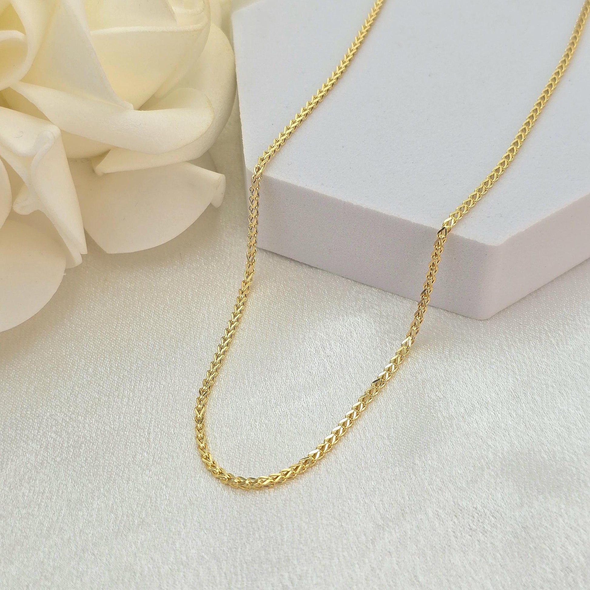 1.7mm 14k Gold Square Franco Chain Necklace - Genuine Gold, Available in 16-24 Inches, Unisex Gold Jewelry