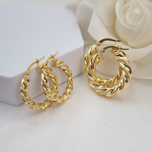 Stunning 14k Gold Shiny Twisted Hoop Earrings - 4mm, 5mm Thick Earrings - Perfect Gift For Her -