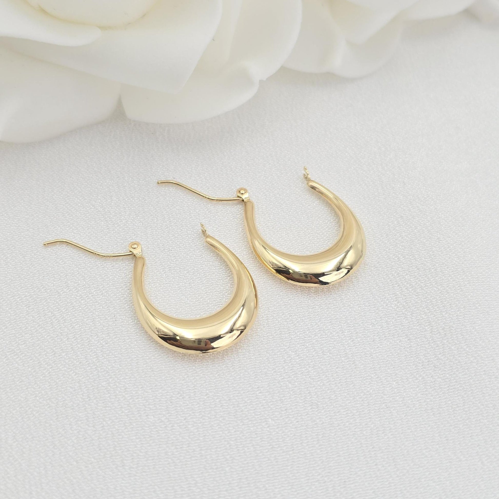 14k Polished Crescent Hoop Earrings - 4mm Thick - Fancy Earrings For Her - Real Gold - Minimalist